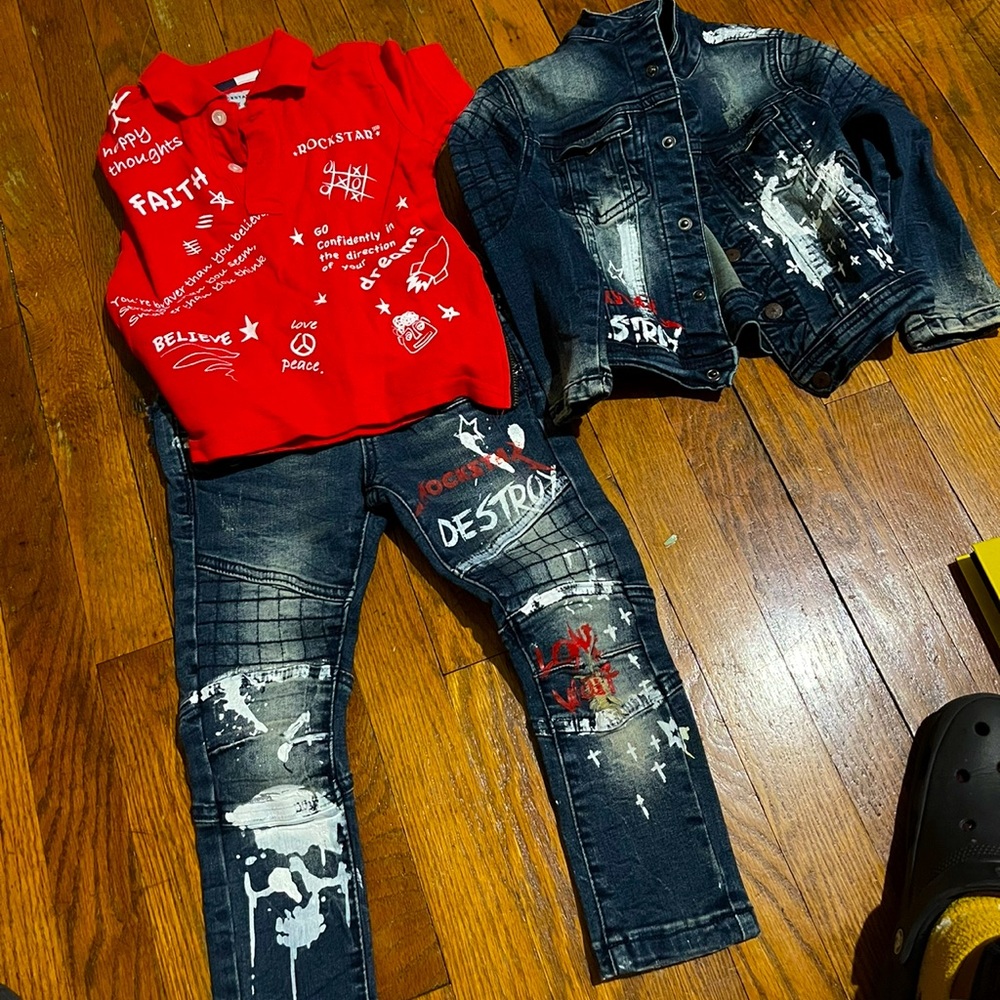 Rockstar brand three piece jean outfit for toddler boy